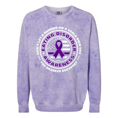 Us Flag With Purple Ribbons For Eating Disorder Awareness Cool Gift Colorblast Crewneck Sweatshirt