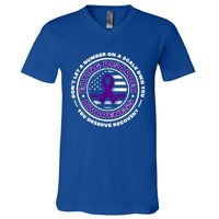 Us Flag With Purple Ribbons For Eating Disorder Awareness Cool Gift V-Neck T-Shirt