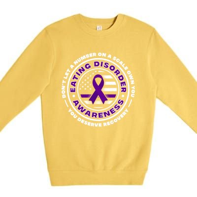 Us Flag With Purple Ribbons For Eating Disorder Awareness Cool Gift Premium Crewneck Sweatshirt