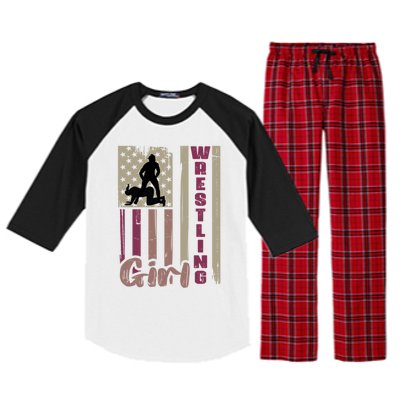 Us Flag Wrestling Wrestler Gift Raglan Sleeve Pajama Set