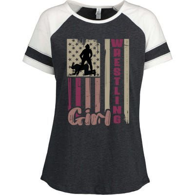 Us Flag Wrestling Wrestler Gift Enza Ladies Jersey Colorblock Tee