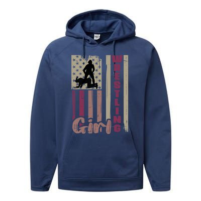 Us Flag Wrestling Wrestler Gift Performance Fleece Hoodie