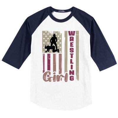 Us Flag Wrestling Wrestler Gift Baseball Sleeve Shirt