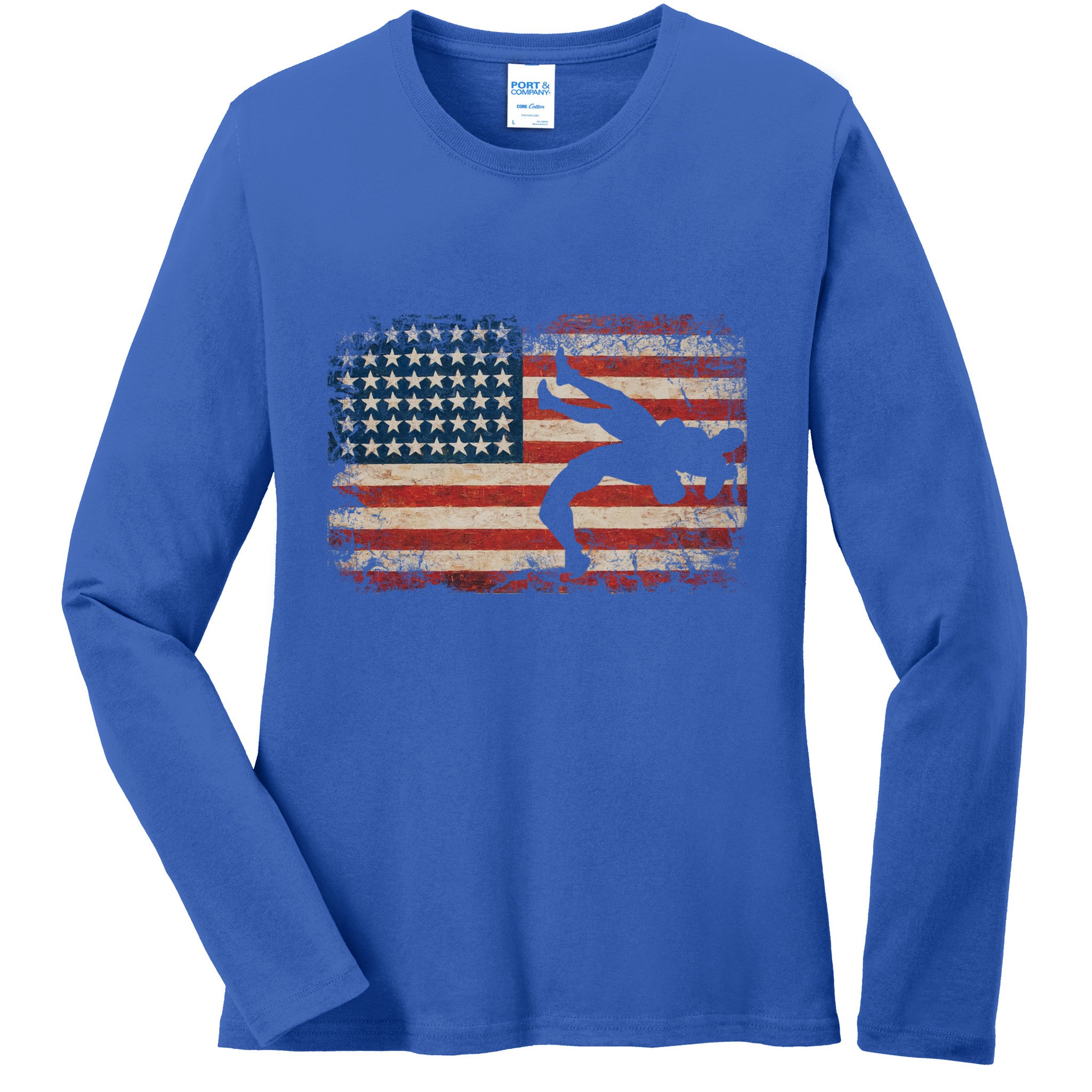 Usa Flag Wrestling American Flag Wrestling Wrestle Gift Ladies Long Sleeve Shirt