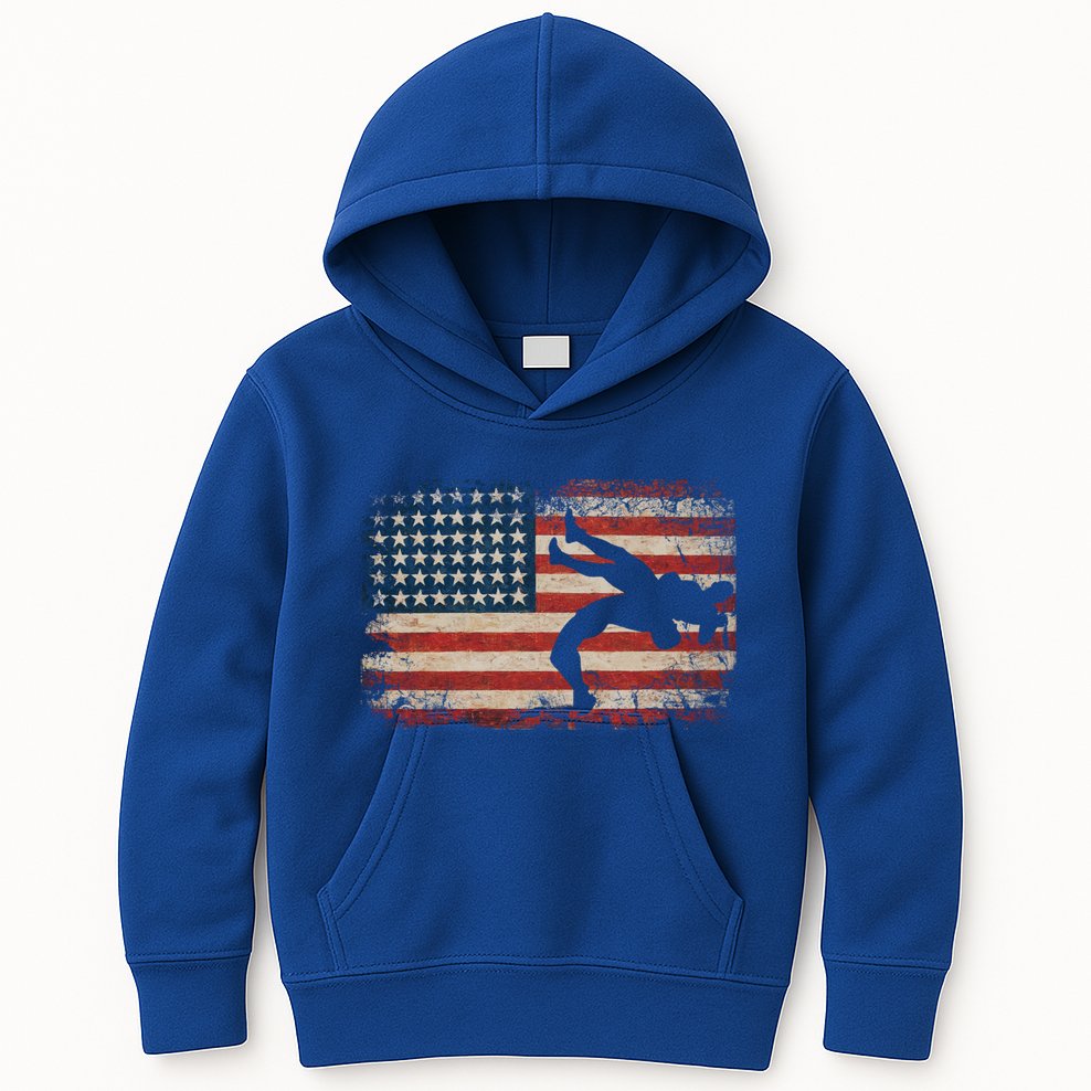 Usa Flag Wrestling American Flag Wrestling Wrestle Gift Kids Hoodie