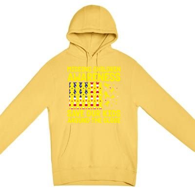 Usa Flag With Yellow Ribbons For Missing Awareness Cute Gift Premium Pullover Hoodie