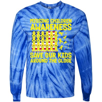 Usa Flag With Yellow Ribbons For Missing Awareness Cute Gift Tie-Dye Long Sleeve Shirt