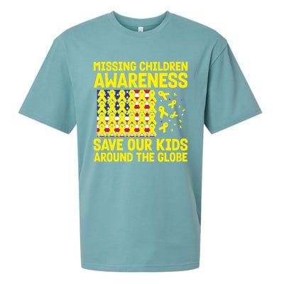 Usa Flag With Yellow Ribbons For Missing Awareness Cute Gift Sueded Cloud Jersey T-Shirt