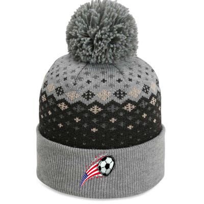 US Flag With A Soccer Ball, Soccer Lovers The Baniff Cuffed Pom Beanie