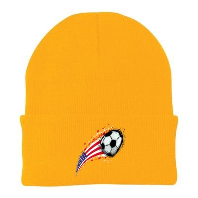 US Flag With A Soccer Ball, Soccer Lovers Knit Cap Winter Beanie