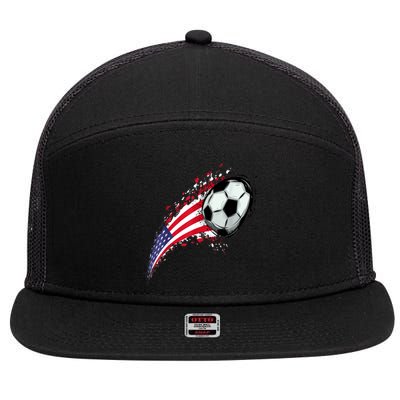 US Flag With A Soccer Ball, Soccer Lovers 7 Panel Mesh Trucker Snapback Hat