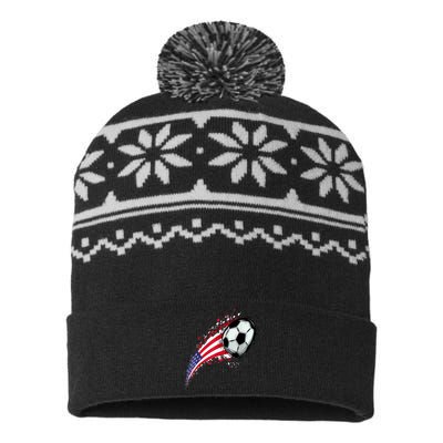 US Flag With A Soccer Ball, Soccer Lovers USA-Made Snowflake Beanie