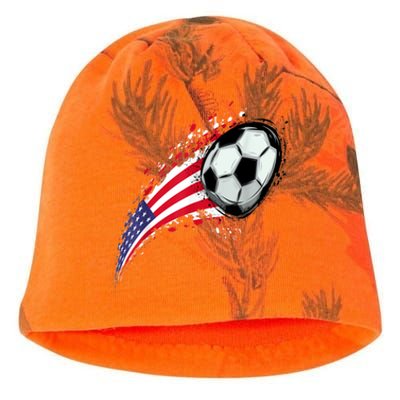 US Flag With A Soccer Ball, Soccer Lovers Kati - Camo Knit Beanie