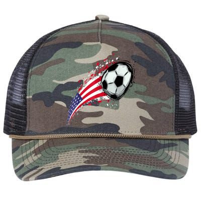 US Flag With A Soccer Ball, Soccer Lovers Retro Rope Trucker Hat Cap