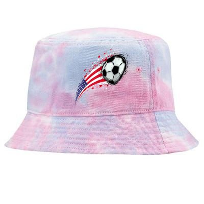 US Flag With A Soccer Ball, Soccer Lovers Tie-Dyed Bucket Hat