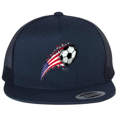 US Flag With A Soccer Ball, Soccer Lovers Flat Bill Trucker Hat