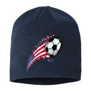 US Flag With A Soccer Ball, Soccer Lovers Sustainable Beanie