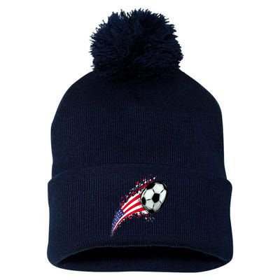 US Flag With A Soccer Ball, Soccer Lovers Pom Pom 12in Knit Beanie