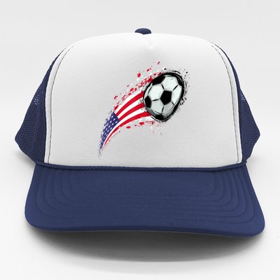 US Flag With A Soccer Ball, Soccer Lovers Trucker Hat