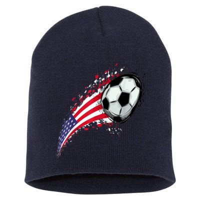 US Flag With A Soccer Ball, Soccer Lovers Short Acrylic Beanie