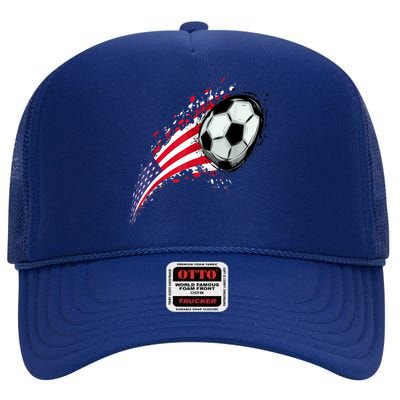 US Flag With A Soccer Ball, Soccer Lovers High Crown Mesh Back Trucker Hat