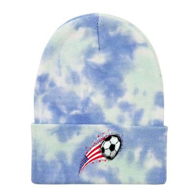 US Flag With A Soccer Ball, Soccer Lovers Tie Dye 12in Knit Beanie