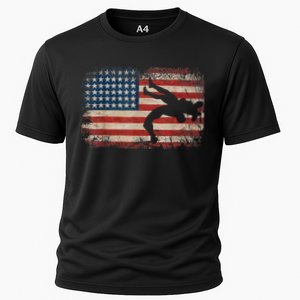 Usa Flag Wrestling American Flag Wrestling Wrestle Cooling Performance Crew T-Shirt