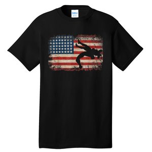 Usa Flag Wrestling American Flag Wrestling Wrestle Tall T-Shirt