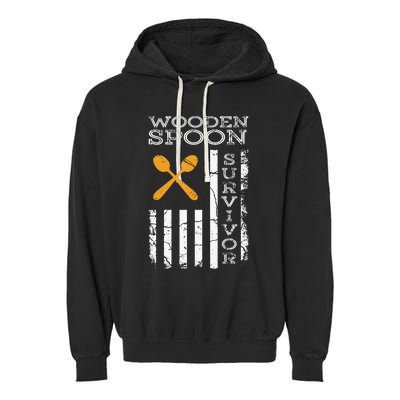 Us Flag Wooden Spoon Survivor Humor Expression Garment-Dyed Fleece Hoodie