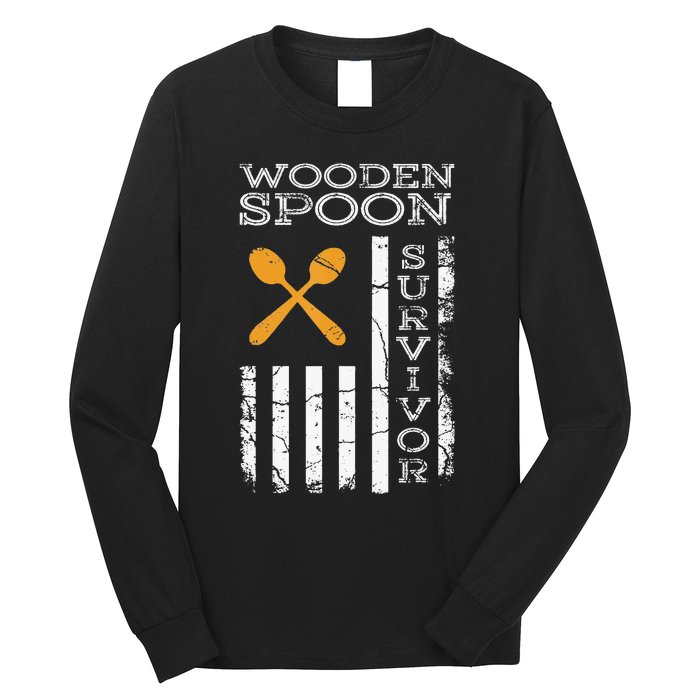 Us Flag Wooden Spoon Survivor Humor Expression Long Sleeve Shirt