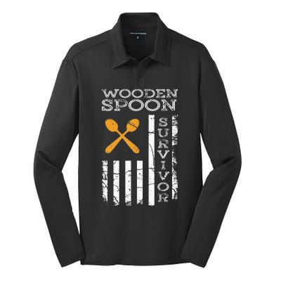 Us Flag Wooden Spoon Survivor Humor Expression Silk Touch Performance Long Sleeve Polo