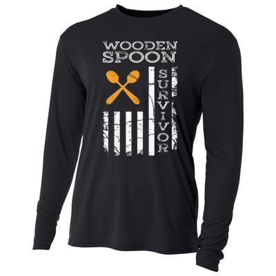 Us Flag Wooden Spoon Survivor Humor Expression Cooling Performance Long Sleeve Crew