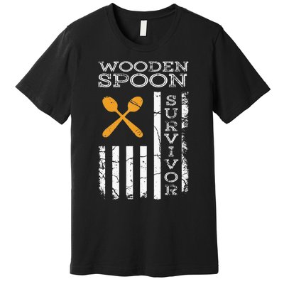 Us Flag Wooden Spoon Survivor Humor Expression Premium T-Shirt