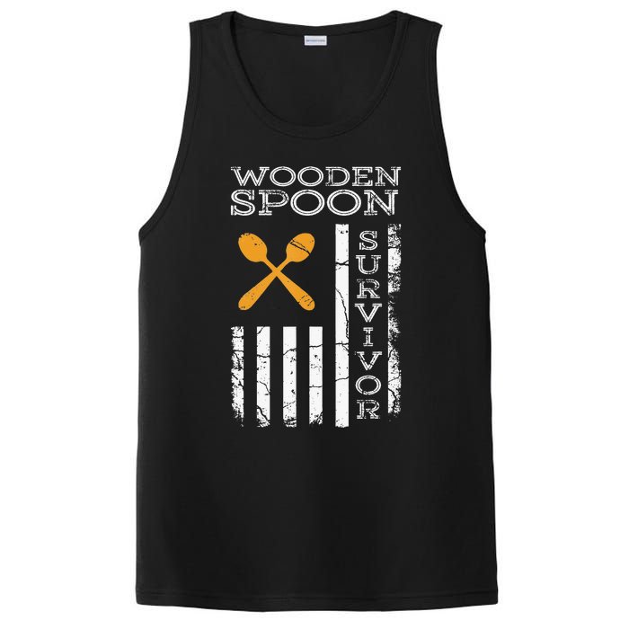 Us Flag Wooden Spoon Survivor Humor Expression PosiCharge Competitor Tank