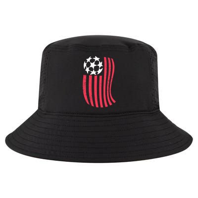 USA Flag With Soccer Ball Distressed Graphic Cool Comfort Performance Bucket Hat