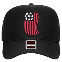 USA Flag With Soccer Ball Distressed Graphic High Crown Mesh Back Trucker Hat