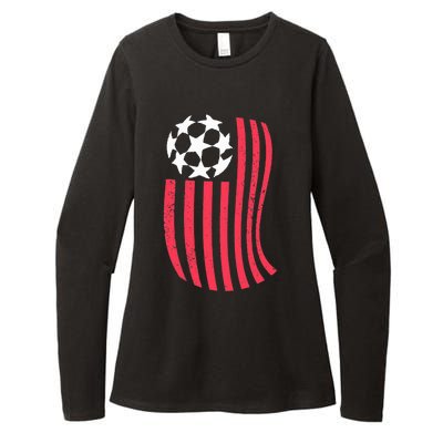 USA Flag With Soccer Ball Distressed Graphic Womens CVC Long Sleeve Shirt