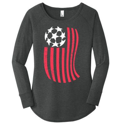 USA Flag With Soccer Ball Distressed Graphic Women's Perfect Tri Tunic Long Sleeve Shirt