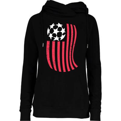 USA Flag With Soccer Ball Distressed Graphic Womens Funnel Neck Pullover Hood