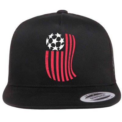 USA Flag With Soccer Ball Distressed Graphic Flat Bill Trucker Hat