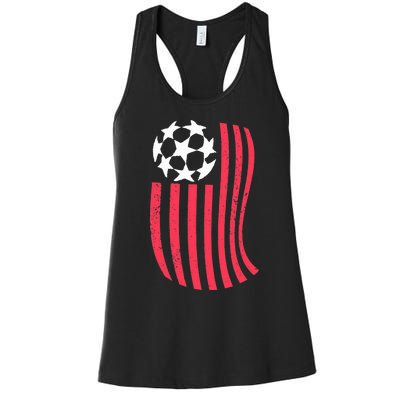 USA Flag With Soccer Ball Distressed Graphic Women's Racerback Tank