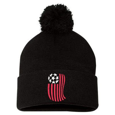 USA Flag With Soccer Ball Distressed Graphic Pom Pom 12in Knit Beanie