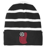 USA Flag With Soccer Ball Distressed Graphic Striped Beanie with Solid Band