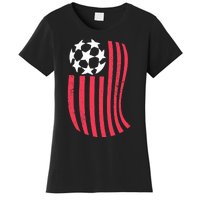 USA Flag With Soccer Ball Distressed Graphic Women's T-Shirt