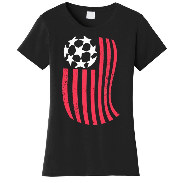 USA Flag With Soccer Ball Distressed Graphic Women's T-Shirt