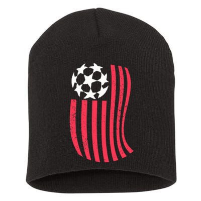 USA Flag With Soccer Ball Distressed Graphic Short Acrylic Beanie