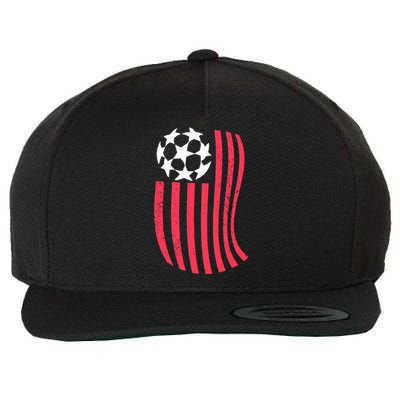 USA Flag With Soccer Ball Distressed Graphic Wool Snapback Cap