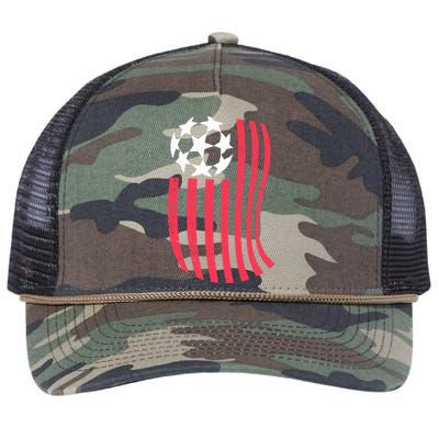 USA Flag With Soccer Ball Distressed Graphic Retro Rope Trucker Hat Cap