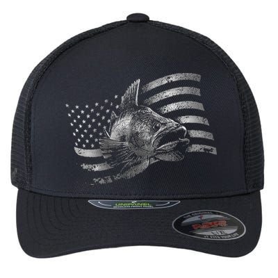 USA Flag Walleye Fishing Design Flexfit Unipanel Trucker Cap