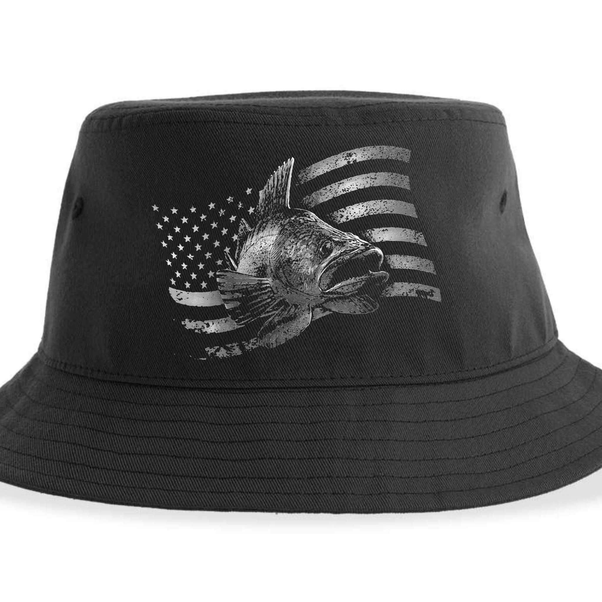 USA Flag Walleye Fishing Design Sustainable Bucket Hat